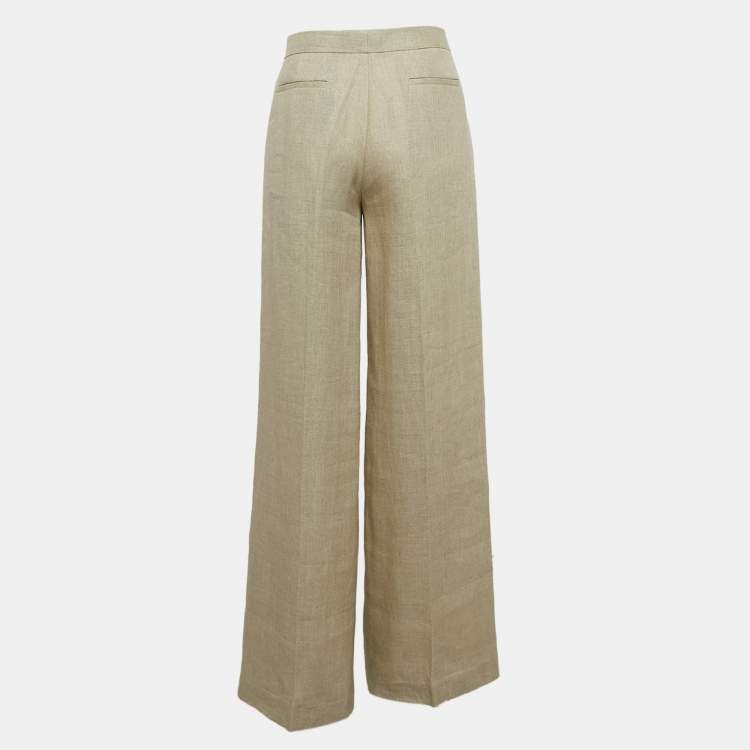 Pre Owned Theory Beige Linen Wide Leg Trousers S