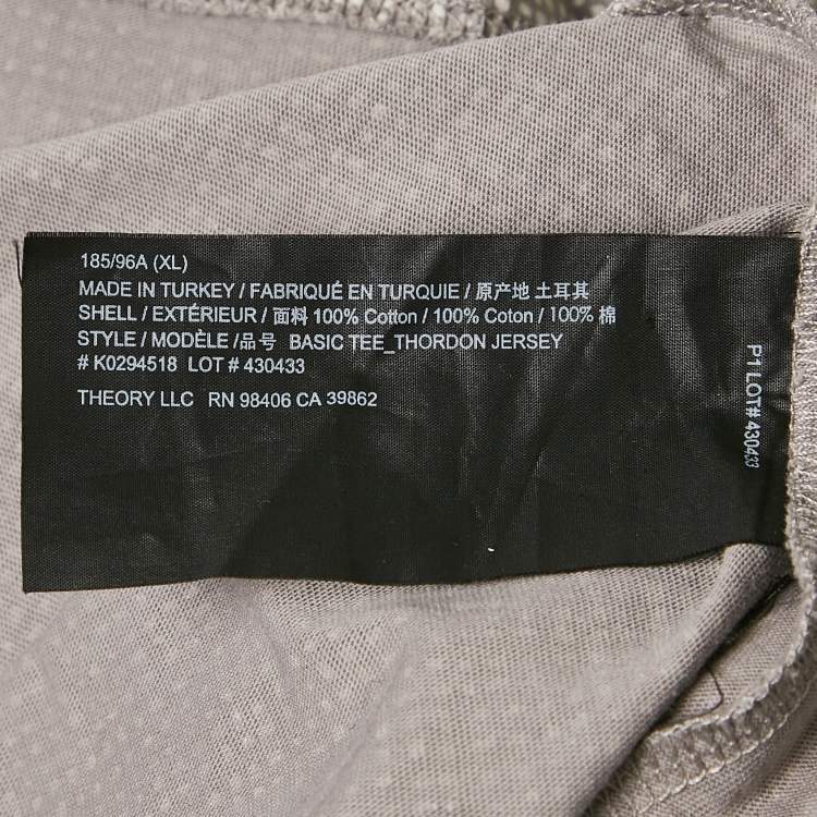 Pre Owned Theory Grey Thordon Basic Micro Print Jersey T-Shirt XL
