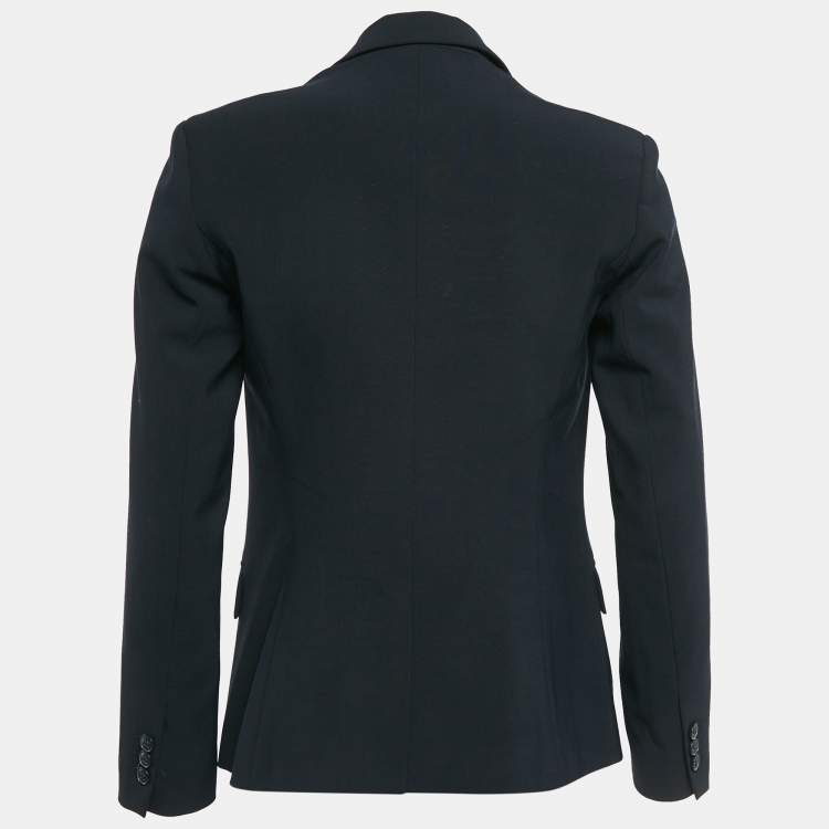 Pre Owned Theory Black Navy Blue Wool Single Breasted Blazer S
