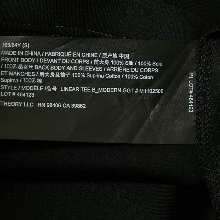Pre Owned Theory Black Silk & Cotton Half Sleeve T-Shirt S