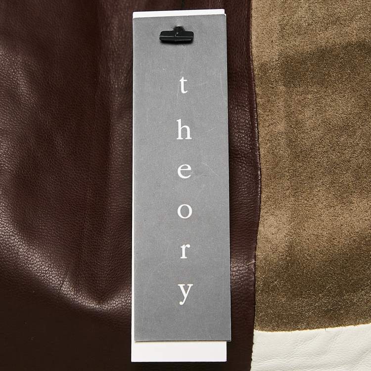 Pre Owned Theory Multicolor Leather and Suede Patch Detail Mini Skirt S