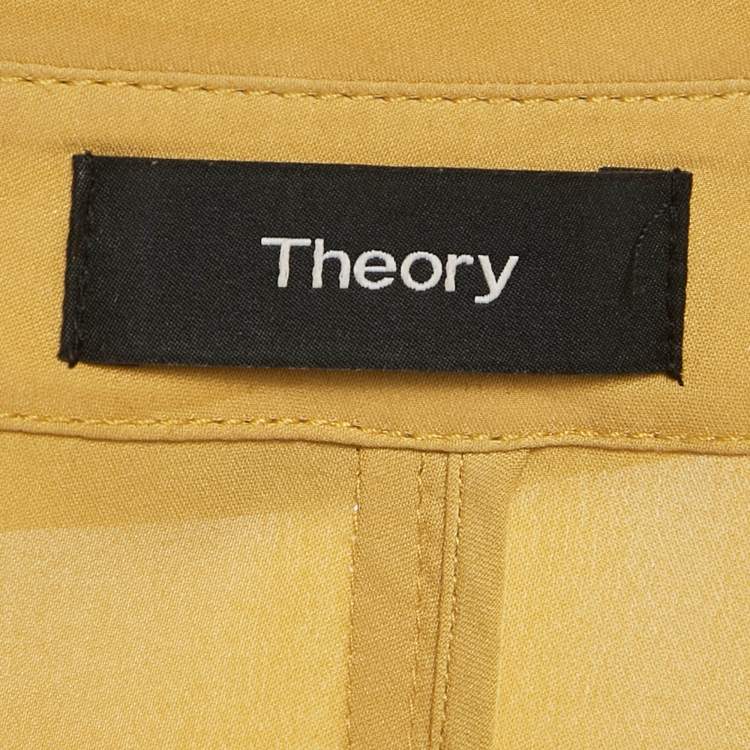 Pre Owned Theory Yellow Crepe Open Front Belted Coat M