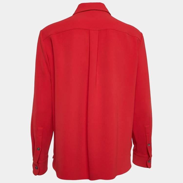 Pre Owned Theory Red Crepe Buttons Straight Point Shirt S