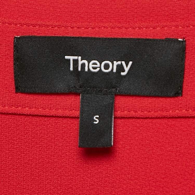 Pre Owned Theory Red Crepe Buttons Straight Point Shirt S