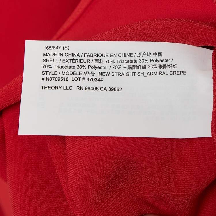 Pre Owned Theory Red Crepe Buttons Straight Point Shirt S