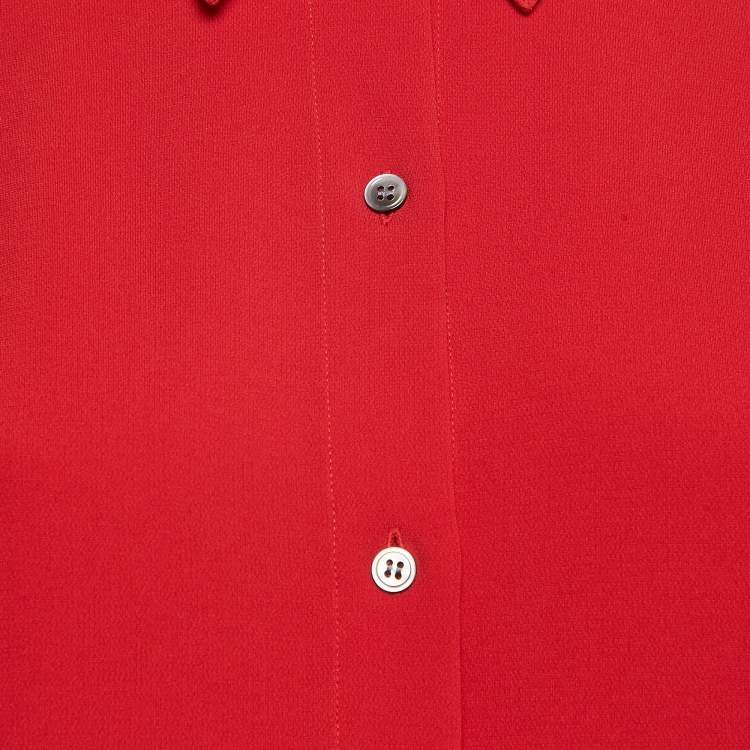 Pre Owned Theory Red Crepe Buttons Straight Point Shirt S