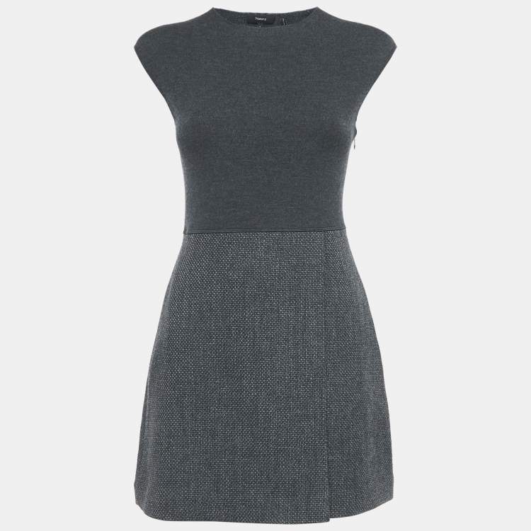 Pre Owned Theory Grey Wool Jersey and Jute Mini Dress XS