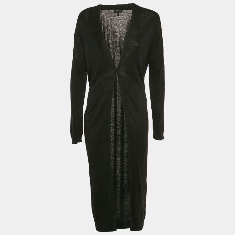 Pre Owned Theory Black Linen Knit Long Cardigan M