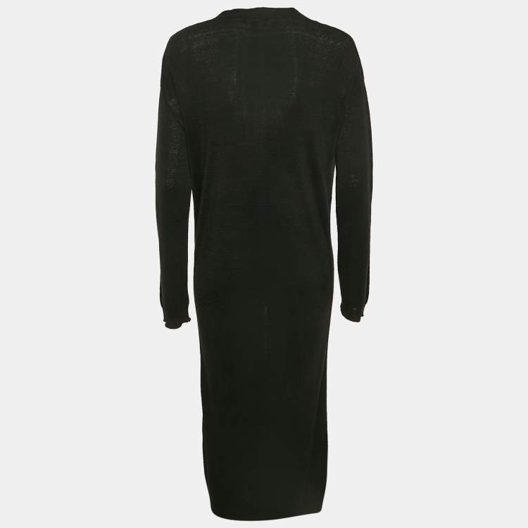Pre Owned Theory Black Linen Knit Long Cardigan M