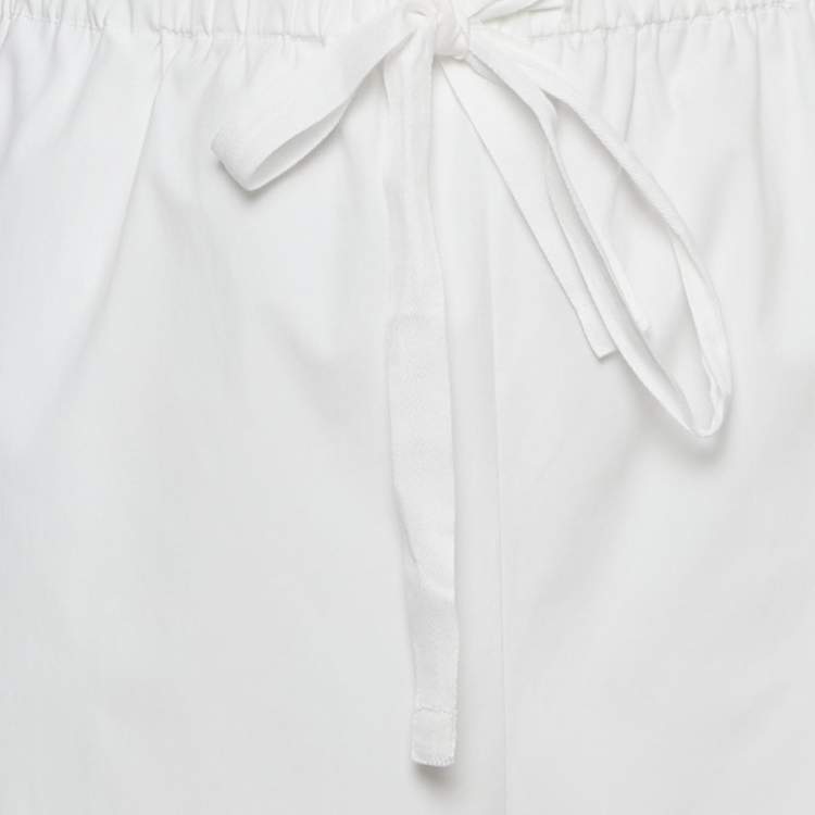 Pre Owned Theory White Cotton Drawstring Wide-Leg Trousers M