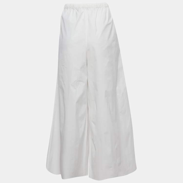 Pre Owned Theory White Cotton Drawstring Wide-Leg Trousers M
