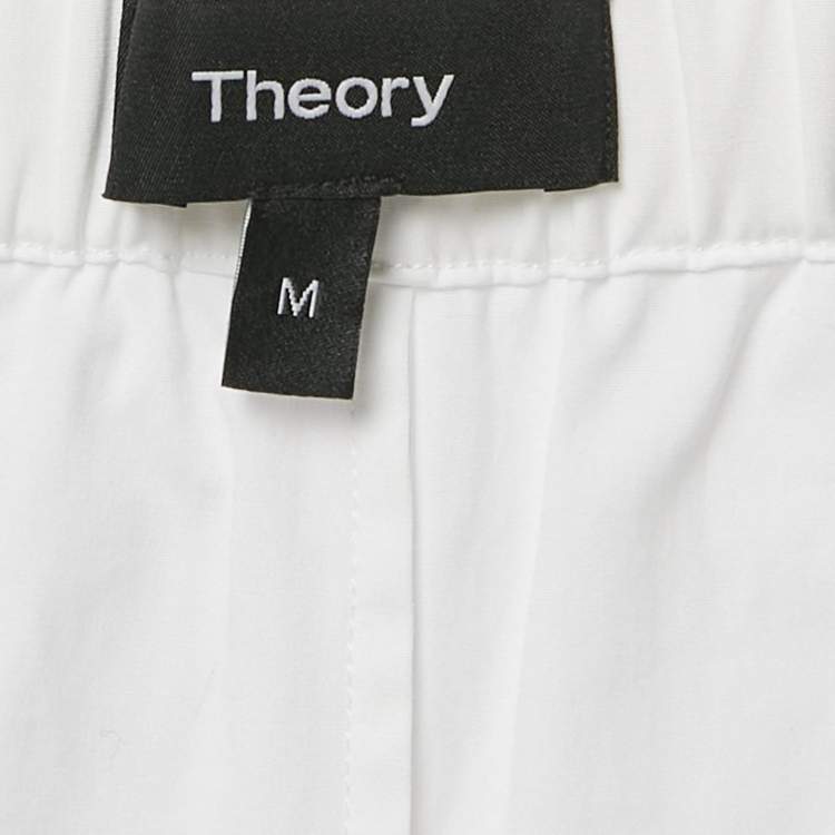 Pre Owned Theory White Cotton Drawstring Wide-Leg Trousers M