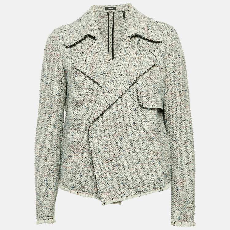 Pre Owned Theory Grey Tweed Open Front Jacket M