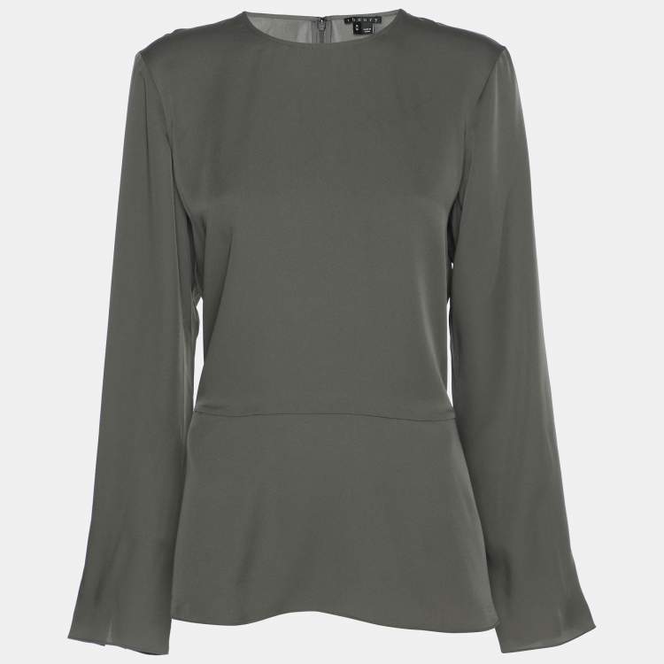 Pre Owned Theory Grey Silk Full Sleeve Top M