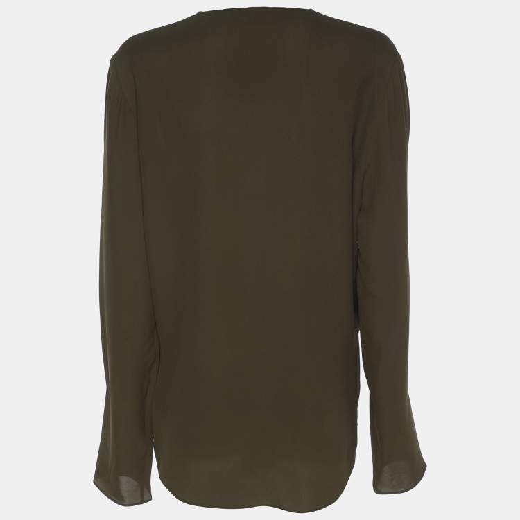 Pre Owned Theory Olive Green Silk Top M