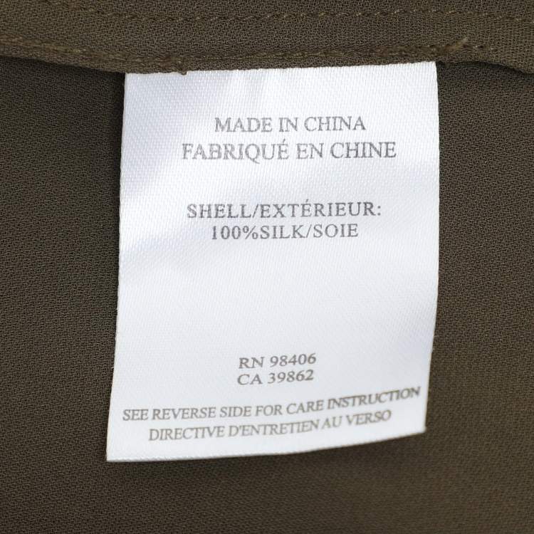 Pre Owned Theory Olive Green Silk Top M