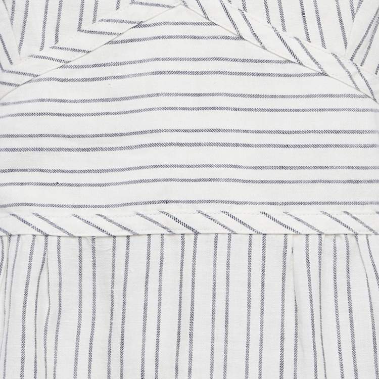 Pre Owned Theory White Striped Linen Midi Dress M