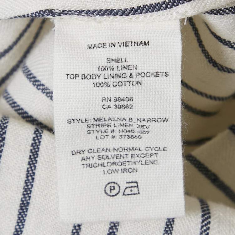 Pre Owned Theory White Striped Linen Midi Dress M