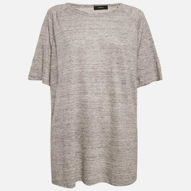 Pre Owned Theory Grey Melange Linen Jersey Loose Fit Top XXL