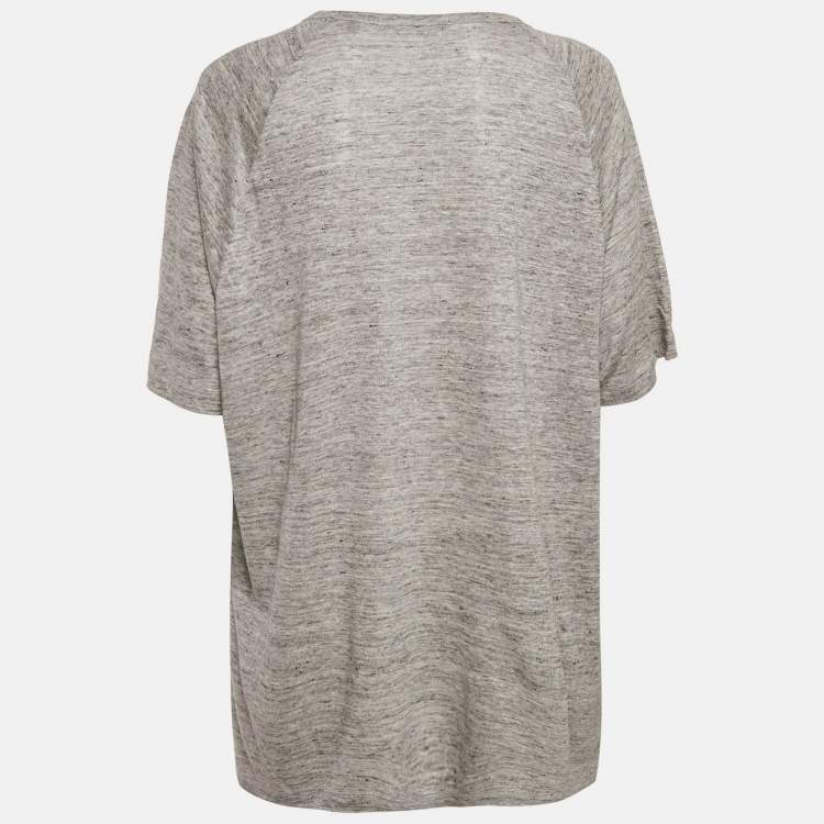 Pre Owned Theory Grey Melange Linen Jersey Loose Fit Top XXL