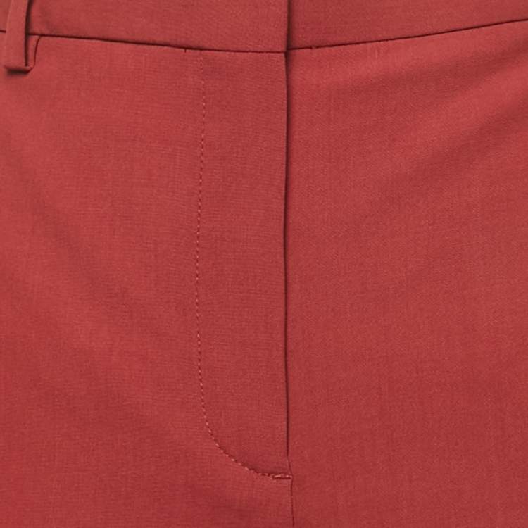 Pre Owned Theory Burgundy Stretch Wool Crop Cuff Trousers L