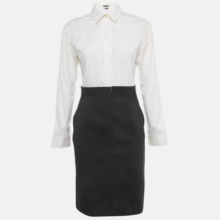 Pre Owned Theory Black/White Poplin Shirt Dress S