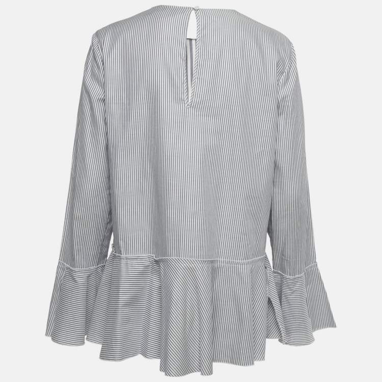 Pre Owned Theory Blue Stripe Cotton Lexanda Top L