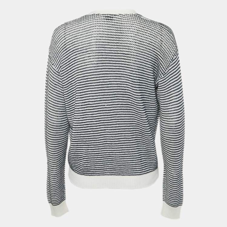 Pre Owned Theory Navy Blue/White Striped Knit Cardigan M