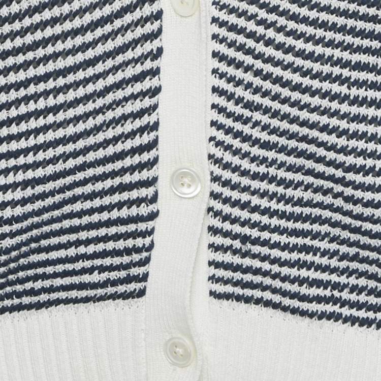 Pre Owned Theory Navy Blue/White Striped Knit Cardigan M