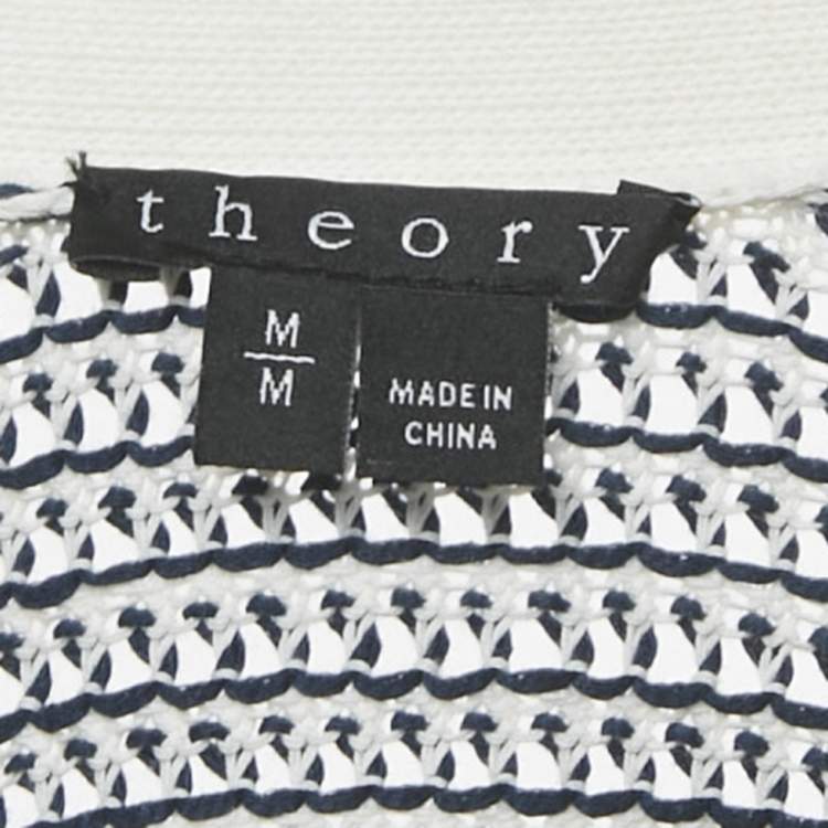Pre Owned Theory Navy Blue/White Striped Knit Cardigan M