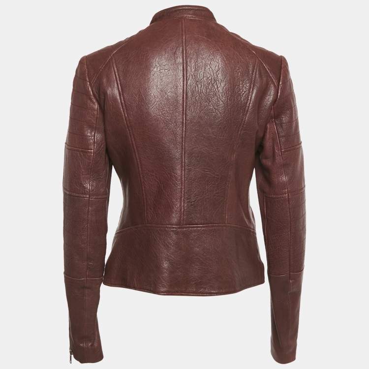Pre Owned Theory Burgundy Leather Rider Jacket M