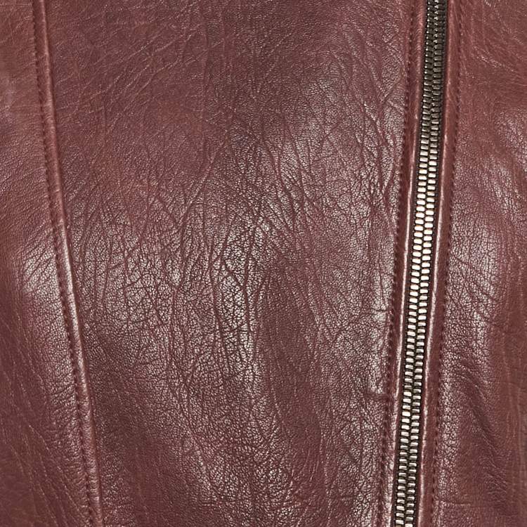 Pre Owned Theory Burgundy Leather Rider Jacket M