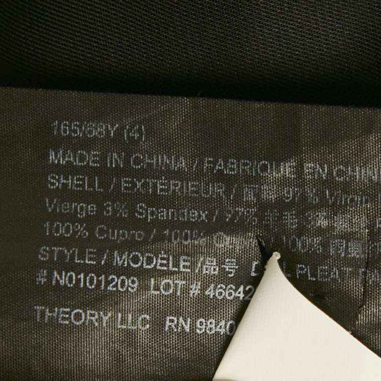 Pre Owned Theory Black Wool Pleated Formal Trousers S