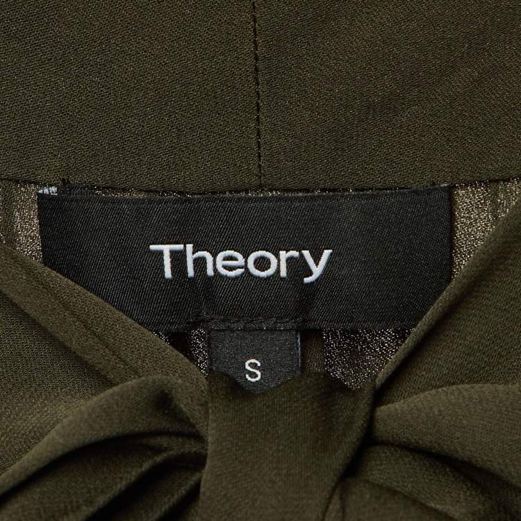Pre Owned Theory Olive Green Silk Tie Neck Sleeveless Top S
