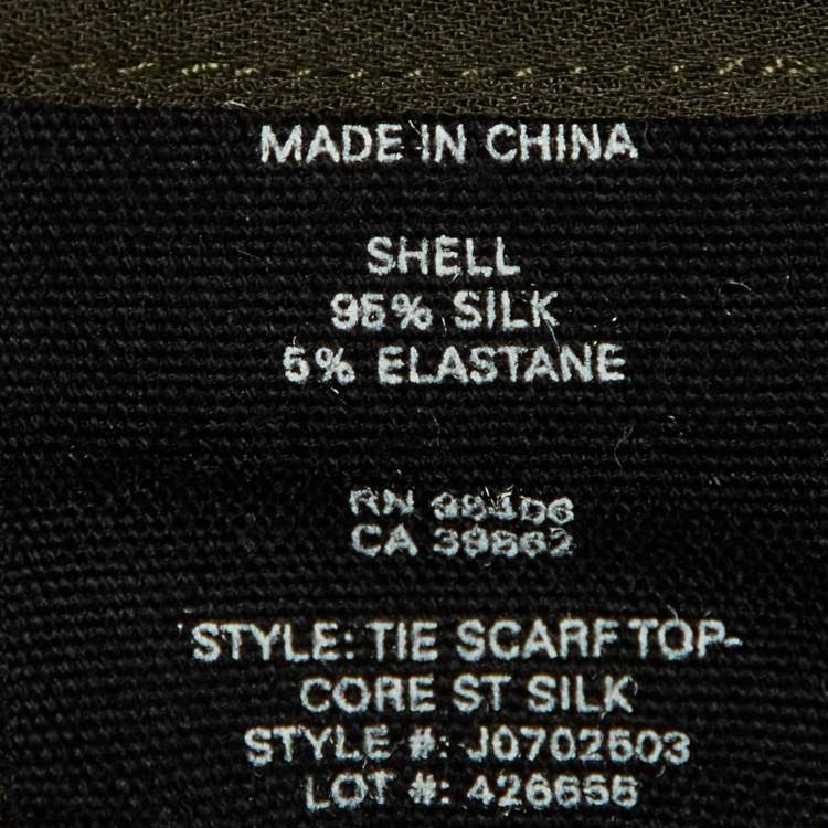 Pre Owned Theory Olive Green Silk Tie Neck Sleeveless Top S