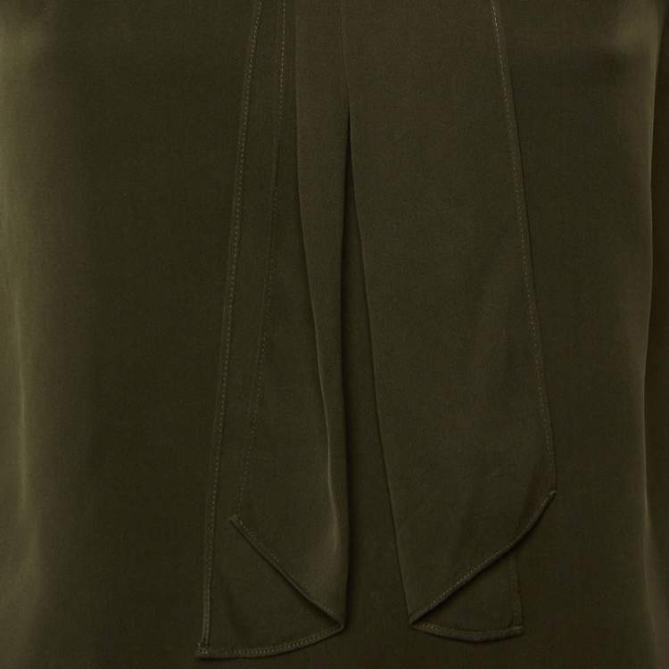Pre Owned Theory Olive Green Silk Tie Neck Sleeveless Top S