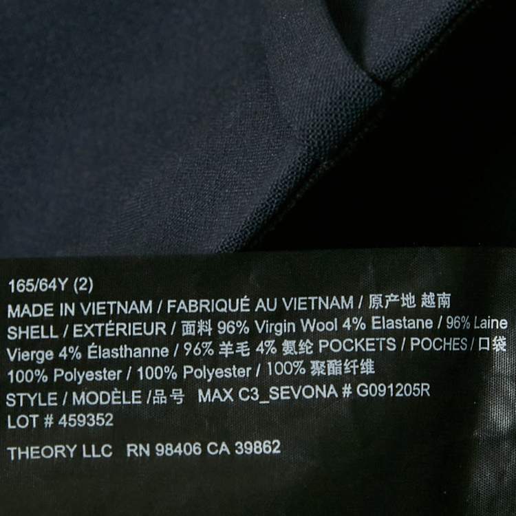 Pre Owned Theory Navy Blue Wool Pants Suit Set S