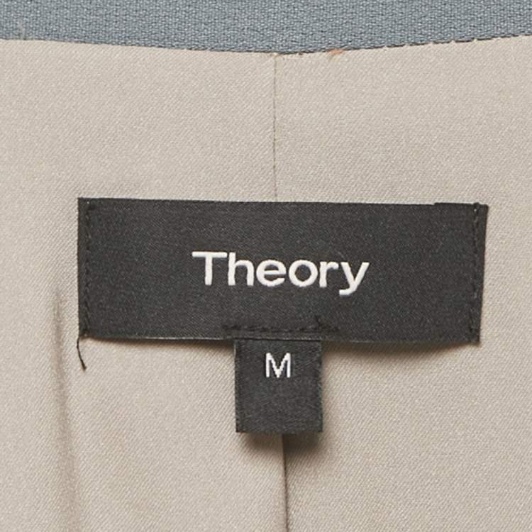 Pre Owned Theory Blue Crepe Open Front Belted Coat M