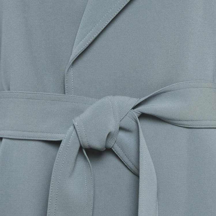 Pre Owned Theory Blue Crepe Open Front Belted Coat M