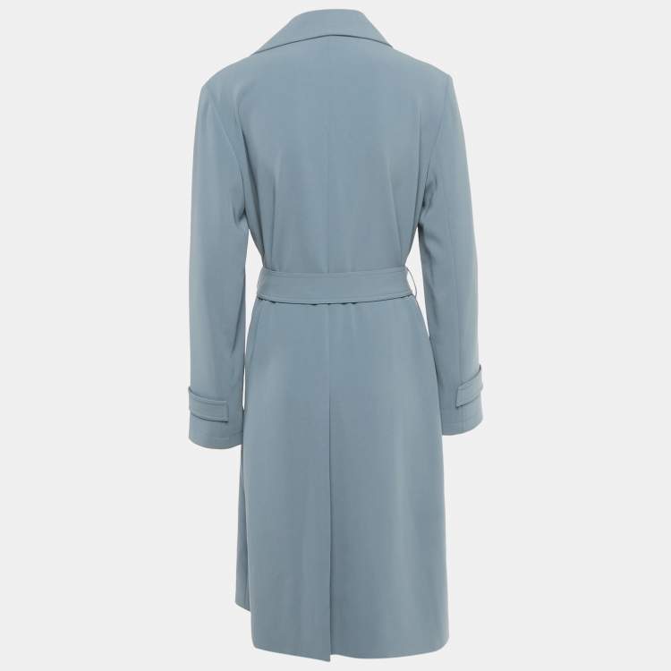 Pre Owned Theory Blue Crepe Open Front Belted Coat M