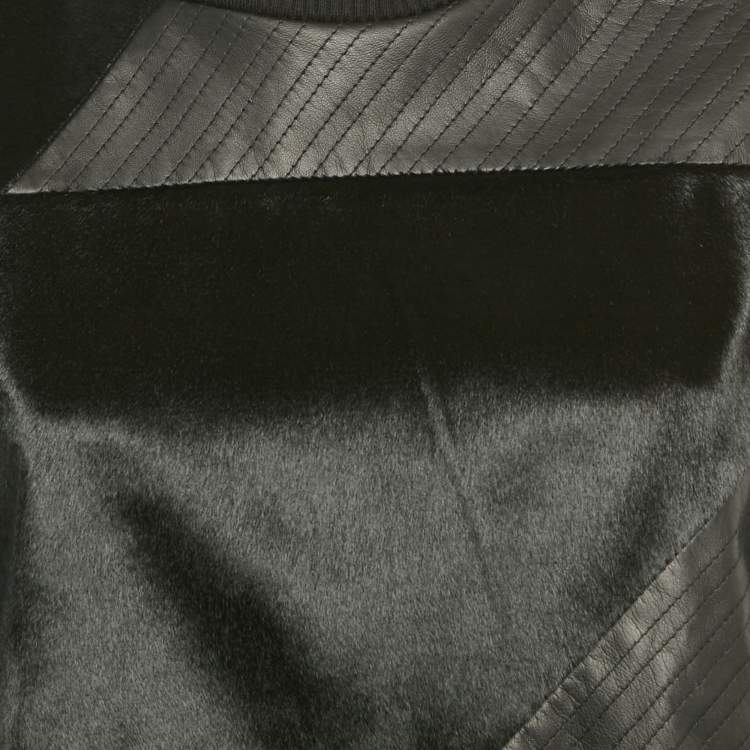 Pre Owned Theory Black Leather and Cotton Sweatshirt S