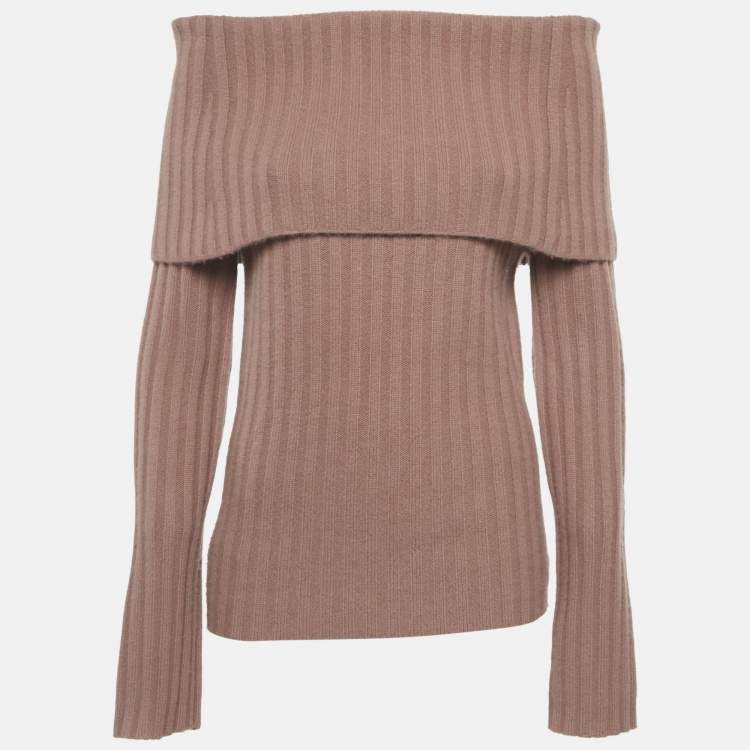 Pre Owned Theory Pink Rib Knit Off-Shoulder Sweater M