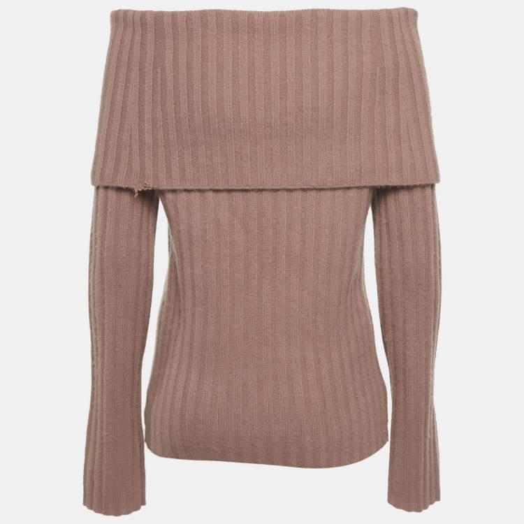 Pre Owned Theory Pink Rib Knit Off-Shoulder Sweater M