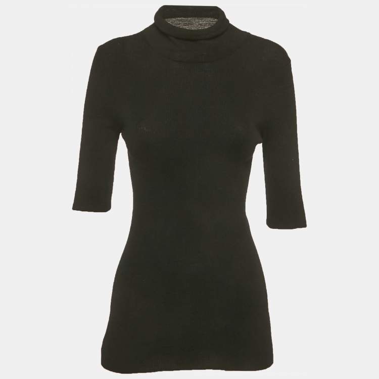 Pre Owned Theory Black Rib Knit Mock Neck Pullover M