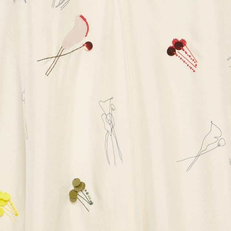 مملوكة مسبقًا Theory Cream Abstract Print Embroidered A-Line Dress S