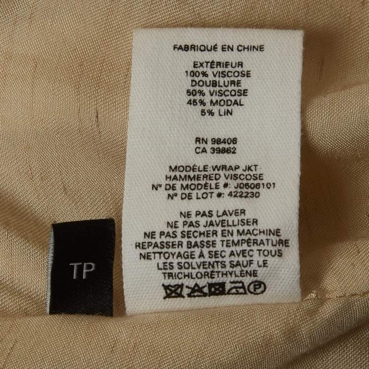 Pre Owned Theory Cream Silk Blend Wrap Jacket S