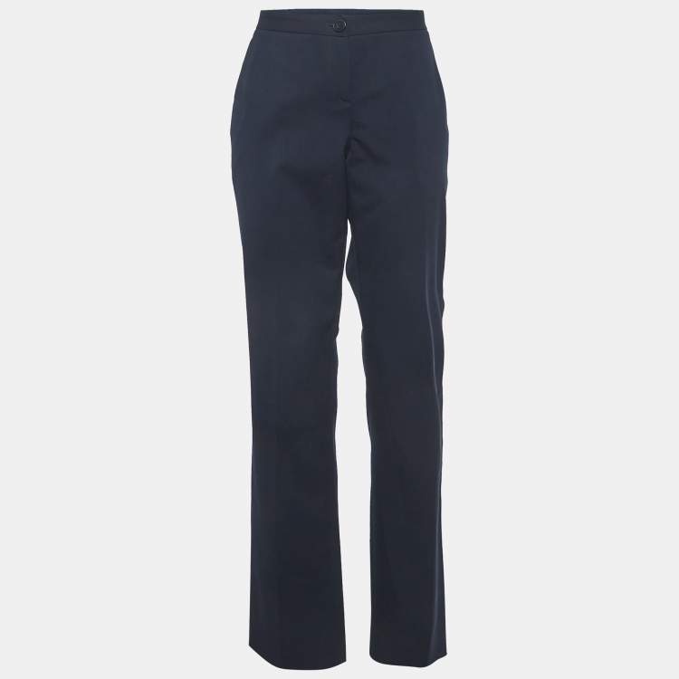 Pre Owned Theory Blue Stretch Gabardine Trousers L