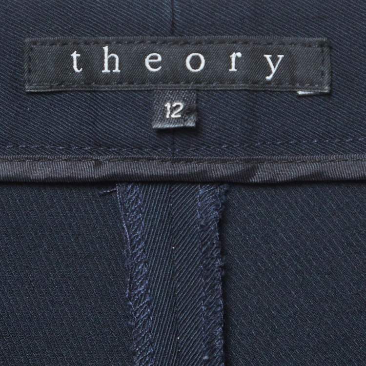 Pre Owned Theory Blue Stretch Gabardine Trousers L