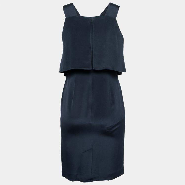 Pre Owned Theory Uniform Blue Silk Ruffled Overlay Landale B Dress XS