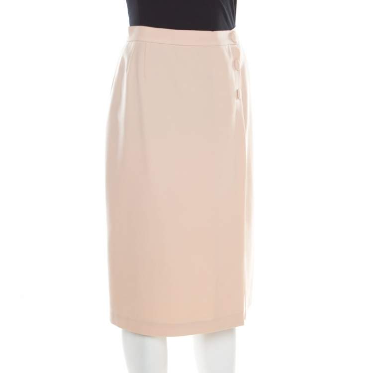 Pre Owned Thierry Mugler Beige Wool Pencil Midi Skirt S